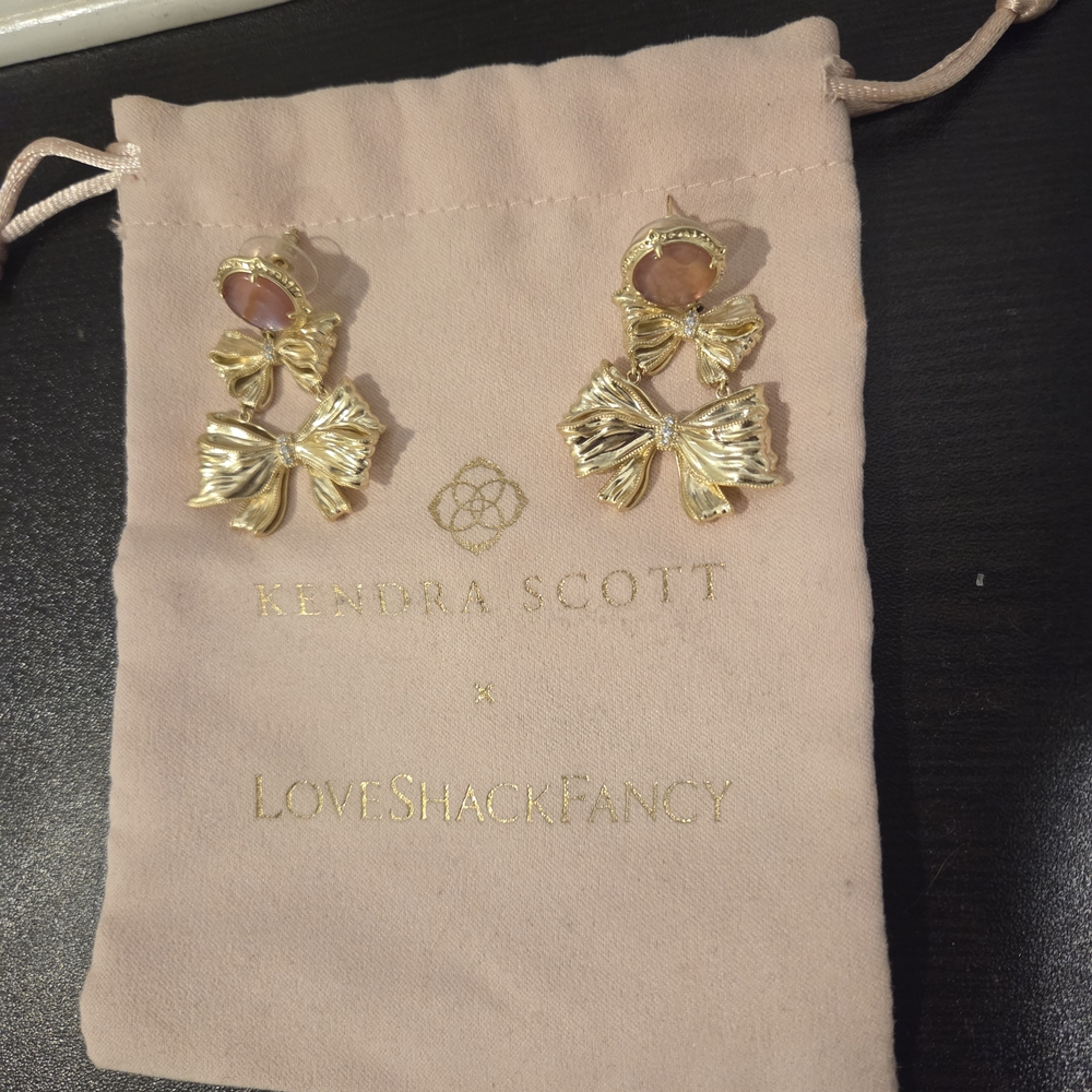 Kendra Scott X Loveshackfancy Gold and Pink Floral Earrings